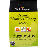 Organic Manuka Honey Drops Eucalyptus With Bee Propolis (120 Gram)   Wedderspoon Organic