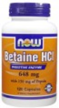 Now Betaine Hci 648mg Capsules 120st